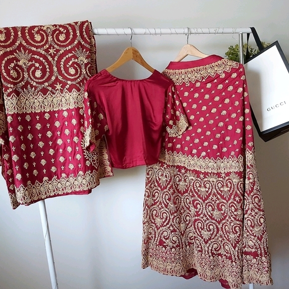 Vintage Dresses & Skirts - Vintage Silk Indian Bridal Lehenga 3 Piece Set